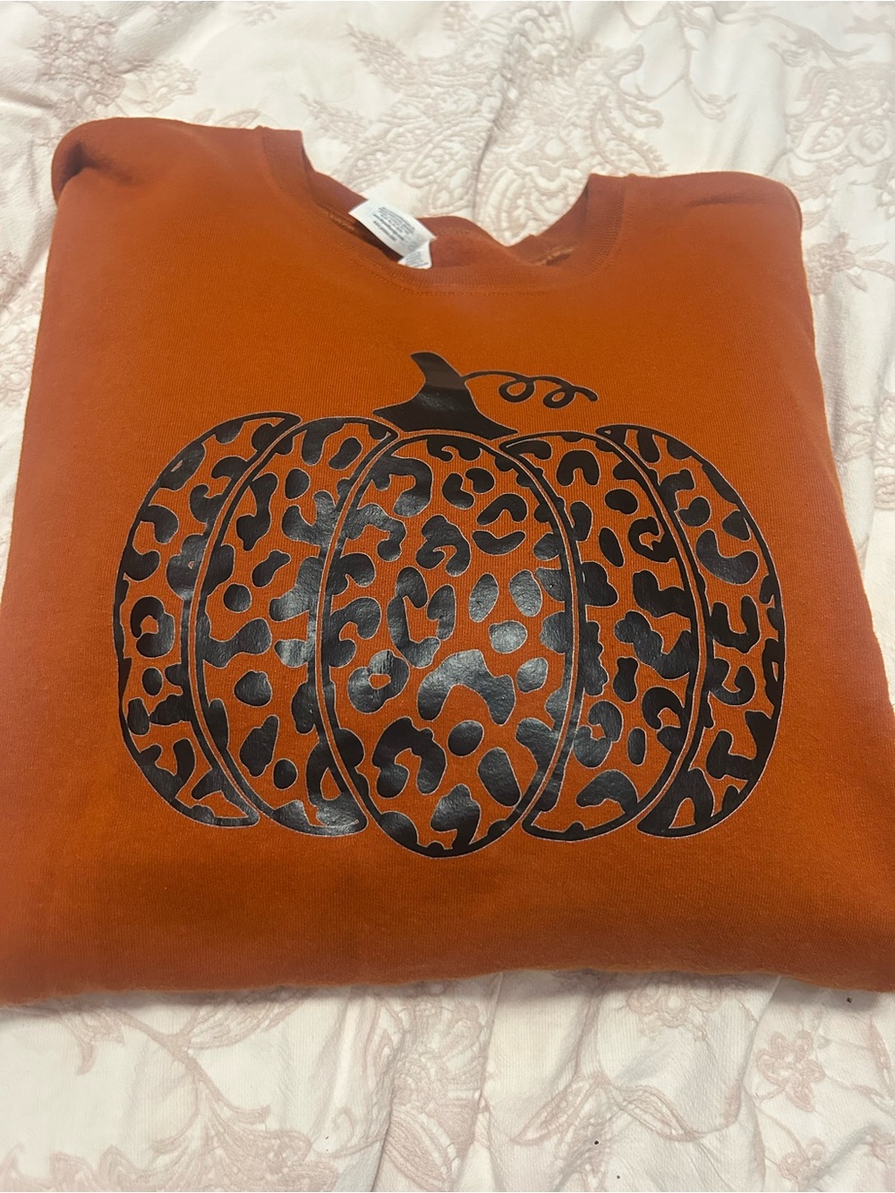 Jerzees Rust Orange Pullover with Leopard Pumpkin Print